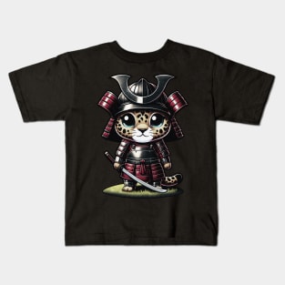 Kawaii Samurai Cute Animal Cub Jaguar with Katana Warrior Kids T-Shirt